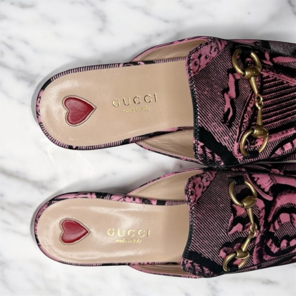 GUCCI Saint Romain Princetown Horsebit Mules Slides Pink EU 36 US 6 - Picture 4 of 9